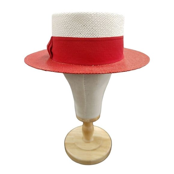 MEN'S BRUNO CAPELO BOATER TWO-TONE STRAW FLAT 2.25" BRIM SKIMMER. BC-701. - Picture 6 of 9